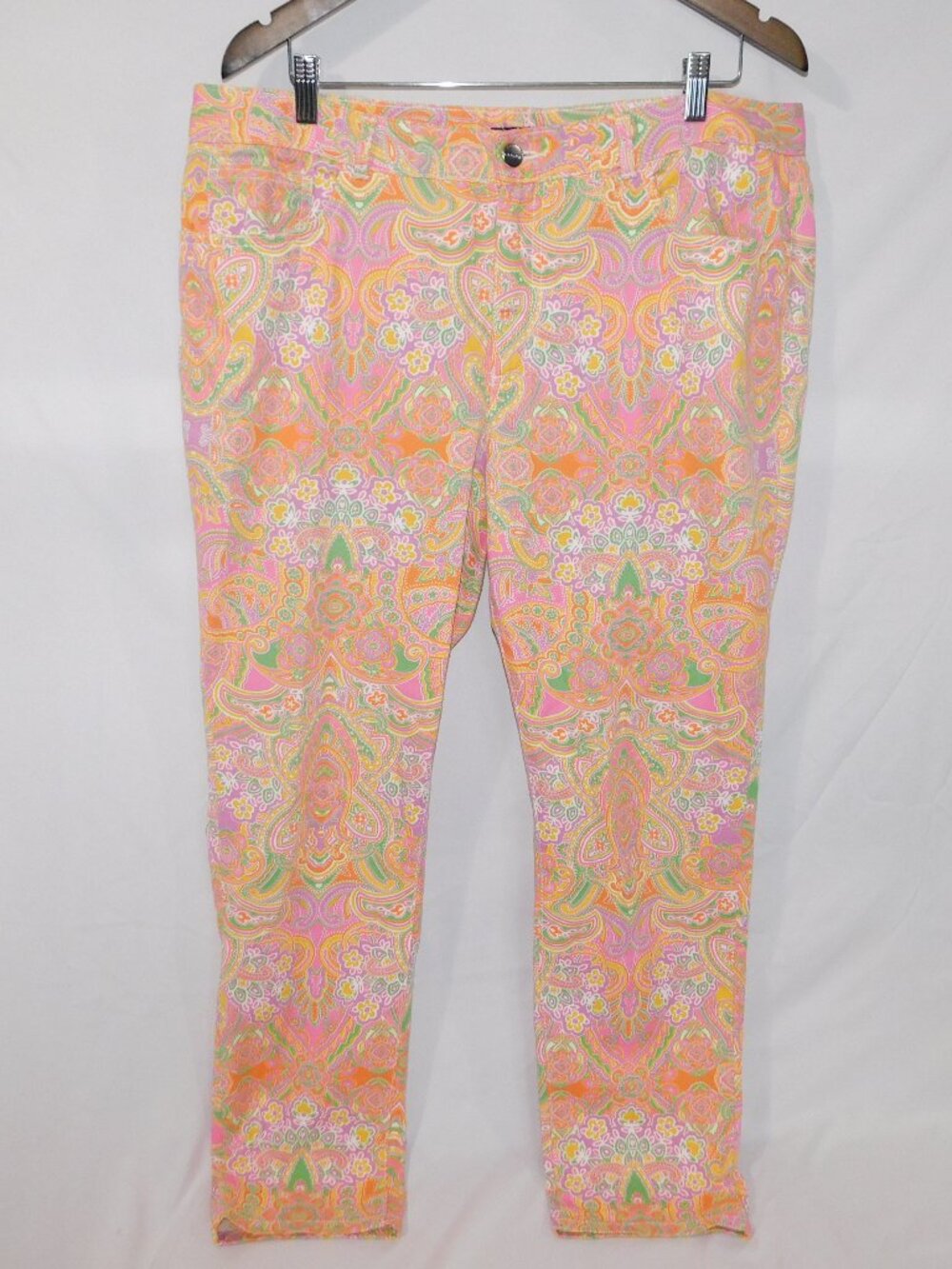 CHAPS Pink Multicolor Floral Paisley Straight Leg Jeans Womens 16 High Rise